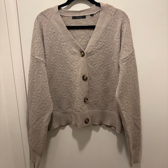 Cyrus Beige Knit Button-Up Cardigan - Picture 1 of 3